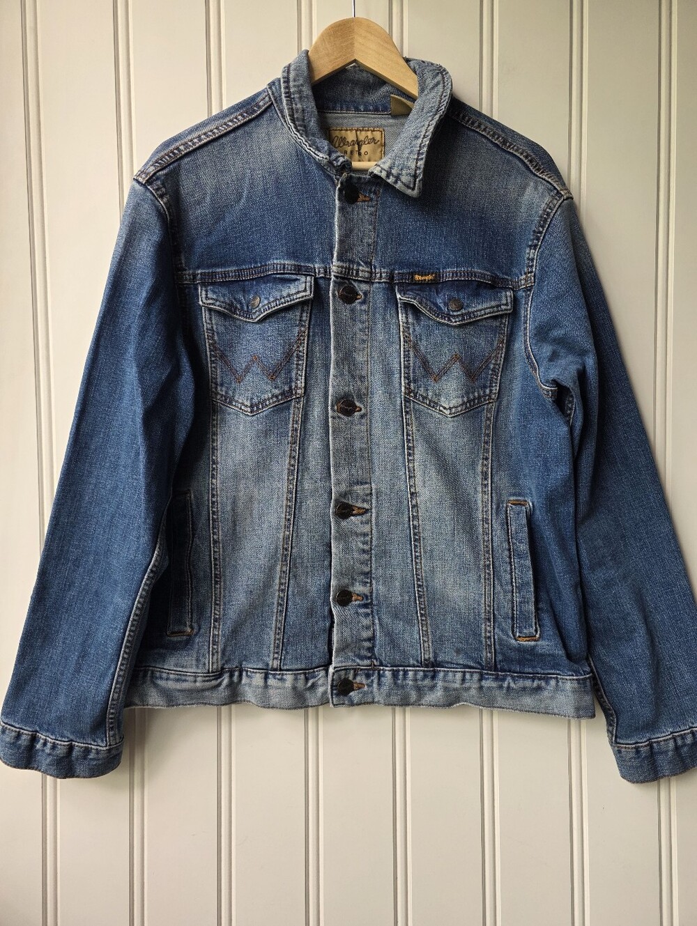 Wrangler Retro Unlined Denim Cowboy Blue Jean Jacket Mens Large